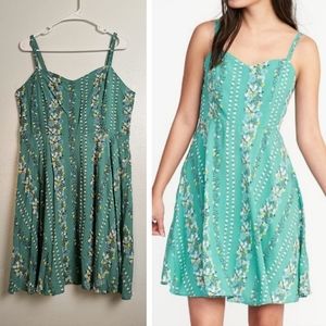 Old Navy The Cami Dress Green Print Sweetheart Neckline Size XL Tall